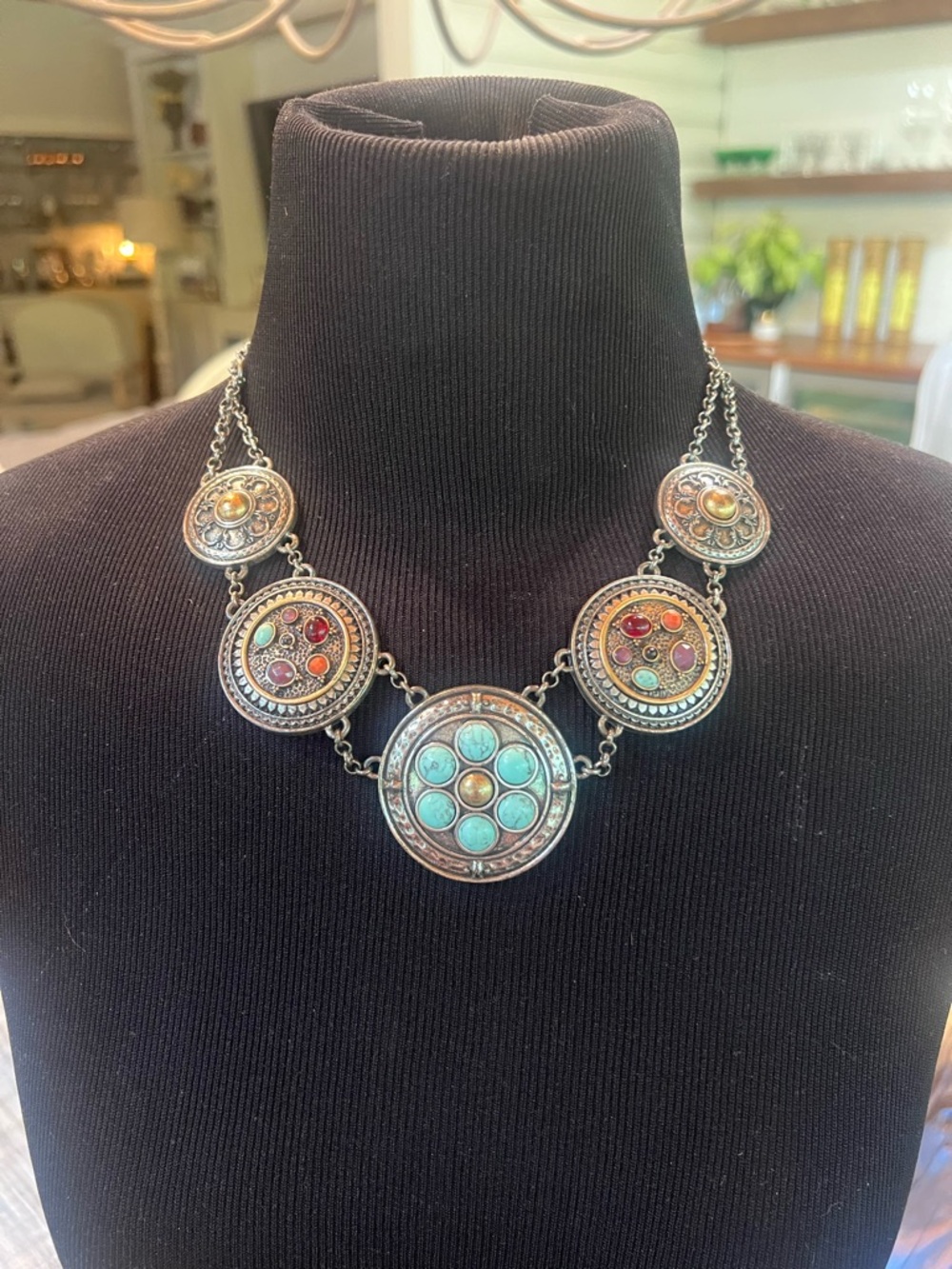LUCKY BRAND Boho Turquoise Multi-Stone Medallion Necklace - Women Jewelry